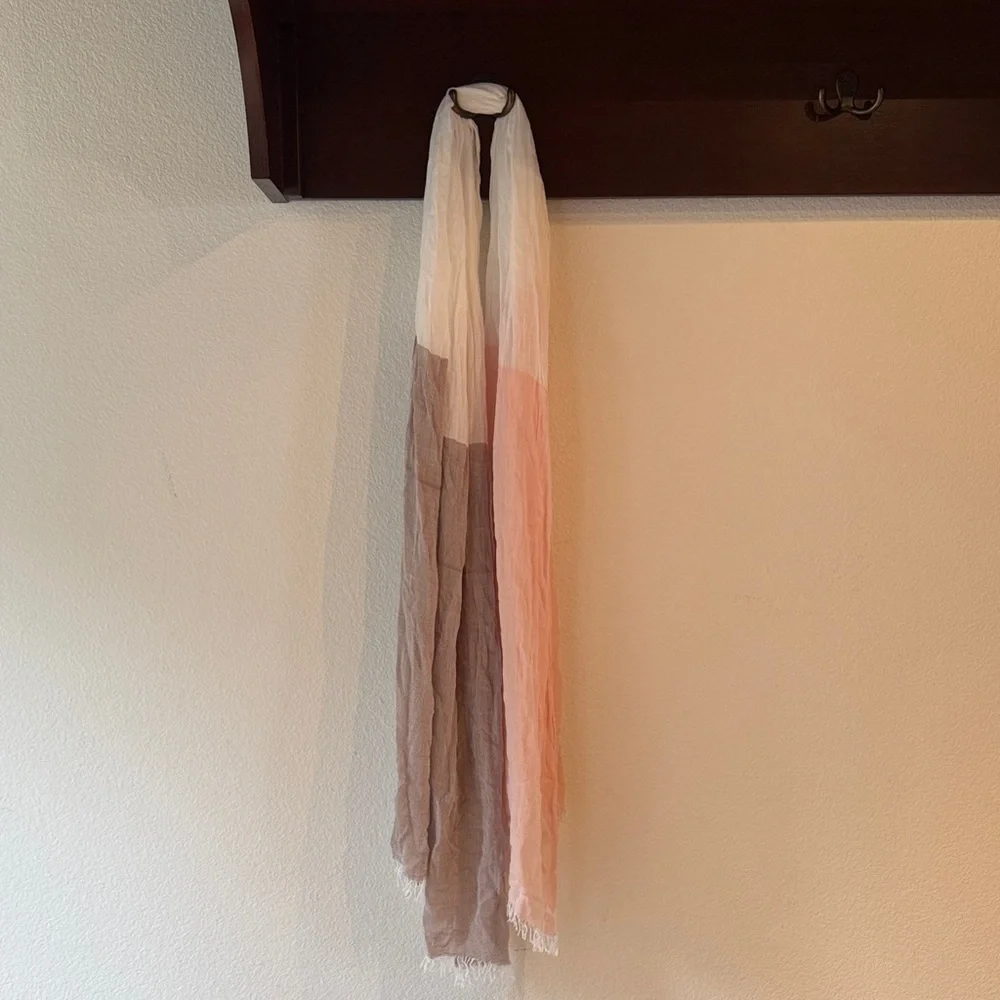 Spumoni Lightweight Colorblock Scarf Wrap with Fringe Ends, Flawed